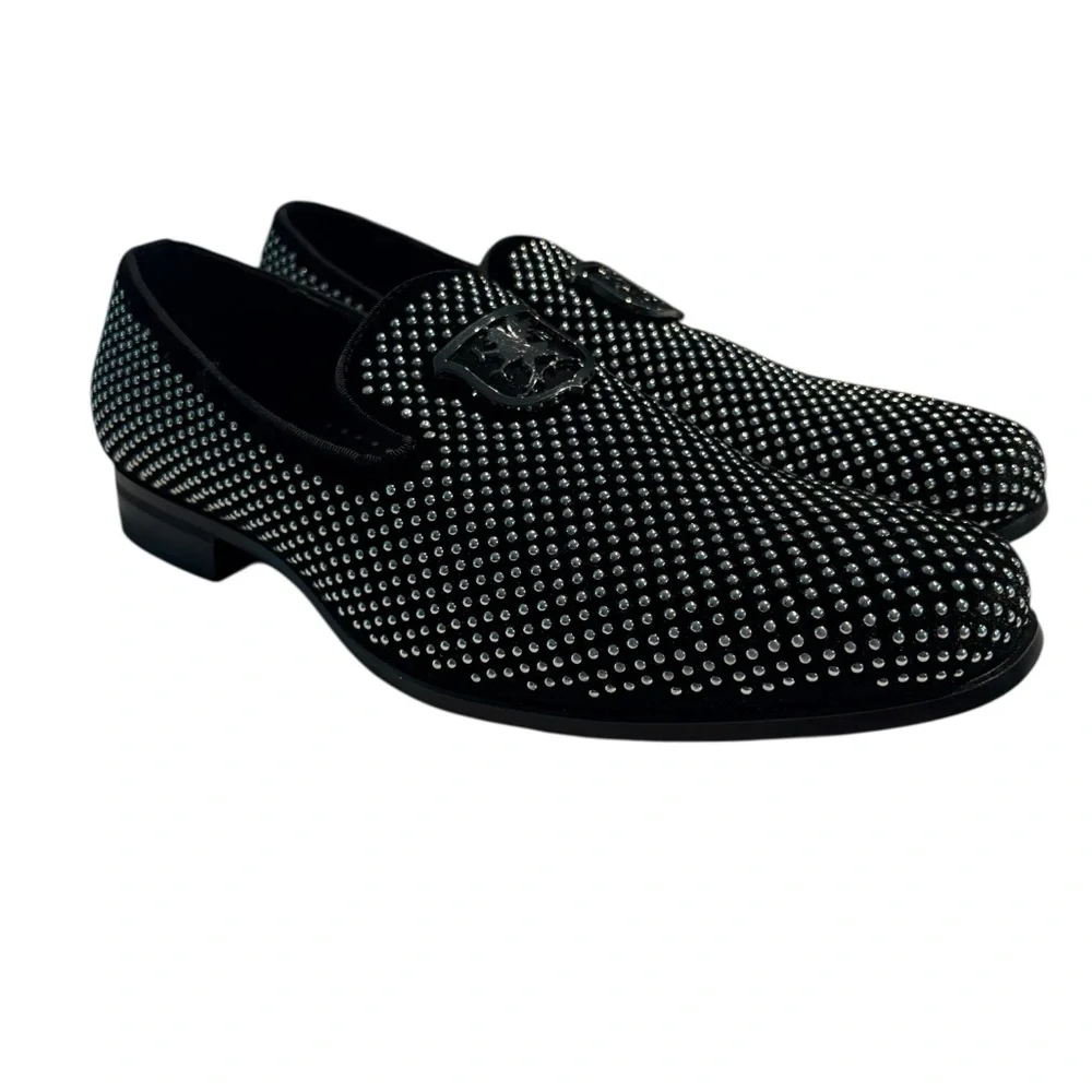 Stacy Adams Swagger Men’s Studded Slip-ons Black and Silver With Box 8.5M